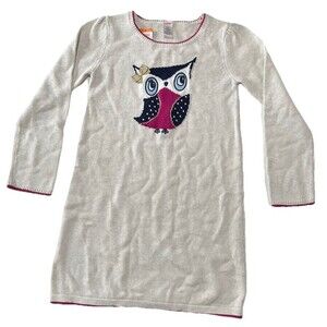 Girls Warm Winter Gymboree owl sweater dress size 12 ivory With Bow NWT